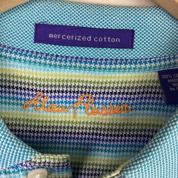 Alan Fusser Mercerized Cotton Striped Multi-Color Golf Polo Shirt Men's Sz LARGE - Picture 3 of 7